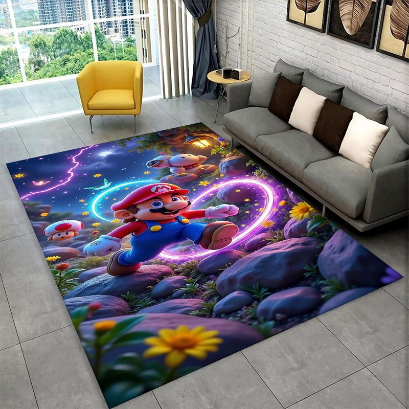 Tappeto Tappetino Gioco Cartoon M-Mario Bros per Stanza dei Giochi Camera da Letto Soggiorno Divano Decorazione Casa, Tappeto per Area Bambini Tappetino Antiscivolo Regalo