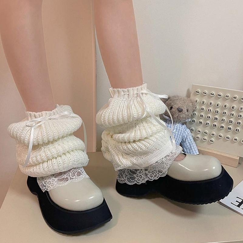 Lolitas Leg Warmer Y2K Knitted Leg Sleeves Goth Baggy Cuffs Ankle Heap Socks JK Uniform Foot Cover Lace Frilly Leg Socks