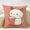 Cat Drink Coffee Cute Funny Cushion Cover Natural Linen Organic Fabric DoubleSided Printing Room Sofa Decor Pillow Case
