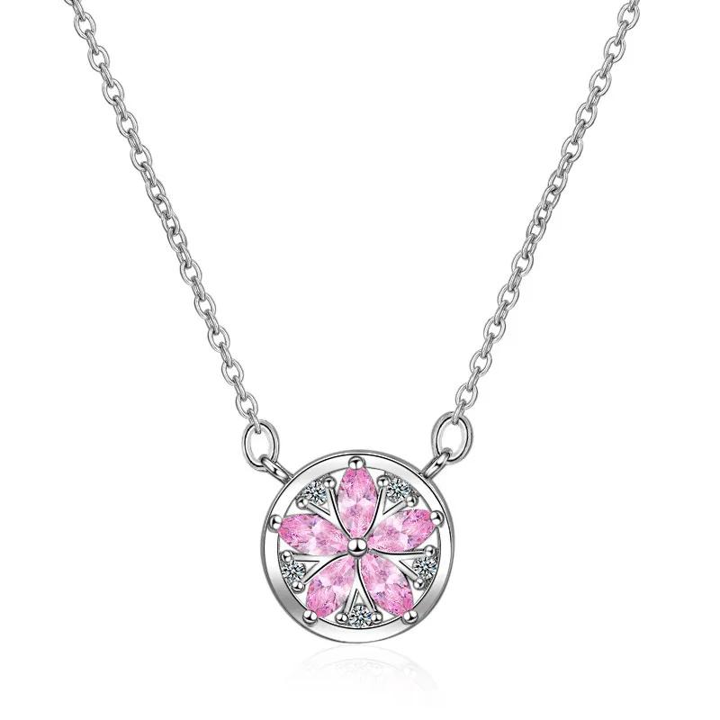 Korean Fashion Pink Quartz Silver 925 Jewelry Necklace for Women Luxury Pendant Necklaces Wedding Party Birthday Gifts