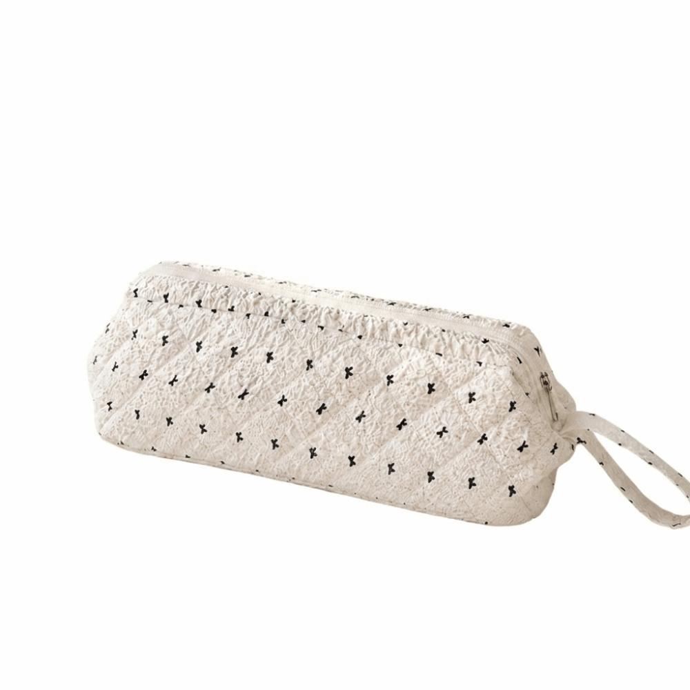 Wide Opening Hair Dryer Storage Bag Quilted Texture Cosmetic Bag Makeup Accessories B-White