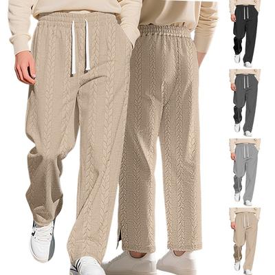 New Autumn and Winter Men's Leisure Sports Solid Color Jacquard Twist Pattern Large Size Drawstring Trousers Men