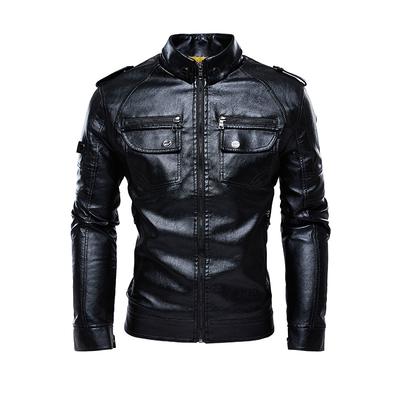 Men's Motorcycle Fleece Warm PU Jacket
