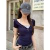 Women's Retro V-Neck Spicy Girl Slim-Fit Two-Piece Look Short-Sleeve Top
