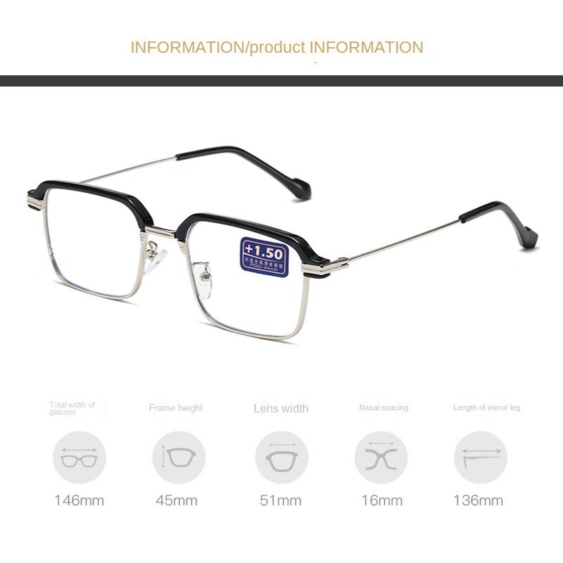 Fashion Square Reading Glasses Anti Blue Light Metal Frame Presbyopic Glasses for Men Women 0 To +4 0 Computer Eyewear