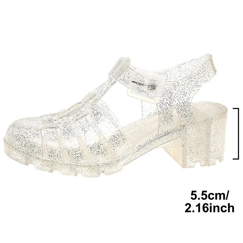 

Модные туфли на высоком каблуке, хрустальные сандалии женские 2025, прозрачные ПВХ, туфли на прозрачном каблуке, женские, с закрытым носком, ремешком на щиколотке, принцесса, сандалии женские 40 белый