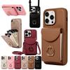 Portefeuille en Cuir Bandoulière Étui Support Anneau Coque de Téléphone Pour Pour Iphone 16 15 Plus 14 13 12 11 Pro Max Long Cordon Sac à Cartes Coque
