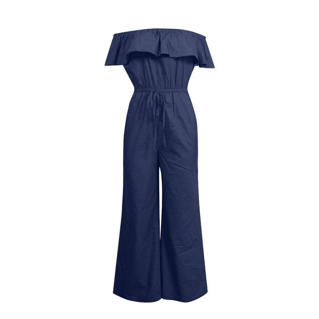 One Shoulder Sleeveless Jumpsuit For Women Fashion Denim Legs Pants Romper Elegant High Waist Jumpsuit