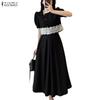 ZANZEA Women Short Sleeve Lace Splice Blouse and Long Skirts Summer Two Piece Suit Sets