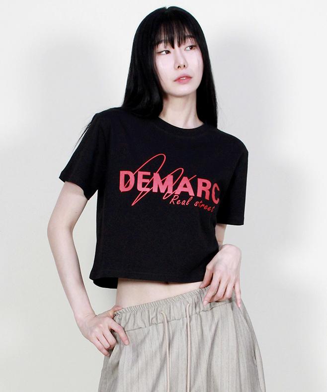 Deumakeu Logo Graphic Crop Short Sleeve T-Shirt Black