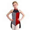 Mädchen Clown Kostüm Colorblock Patchwork Strass Dekoration Turnanzug Neckholder Ärmellos Rückenfrei Taille Netzüberzug Jumpsuit
