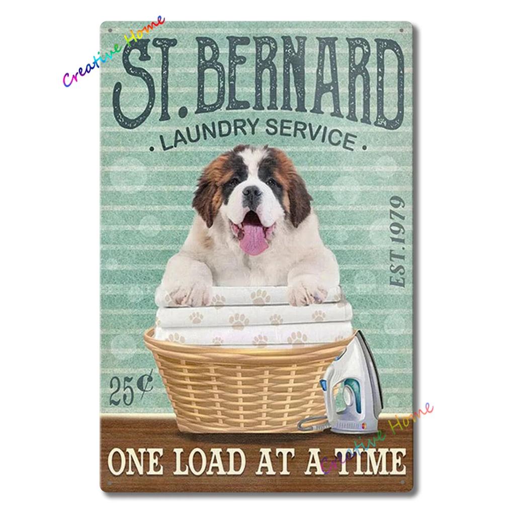 Metal Tin Sign Wall Decor St. Bernard Dog Bubble Bath Record Coffee Hanging Plaque Aluminum Signage Posters 8x12 Inch