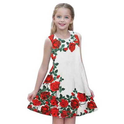 2025 neuer Sommer-Freizeit-Modetrend für Mädchen, bequemer, einfacher Rock mit Blumenmuster, ärmellos für Kinder