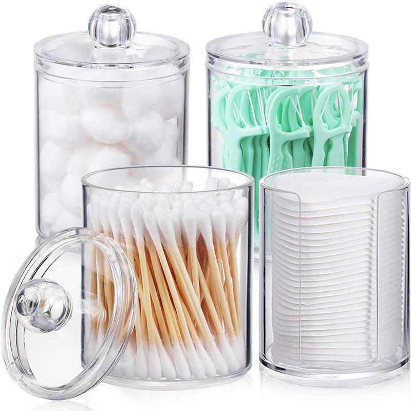 Acrylic Cotton Swab & Makeup Remover Storage Box with Lid - Transparent Square Organizer & Toothpick Holder