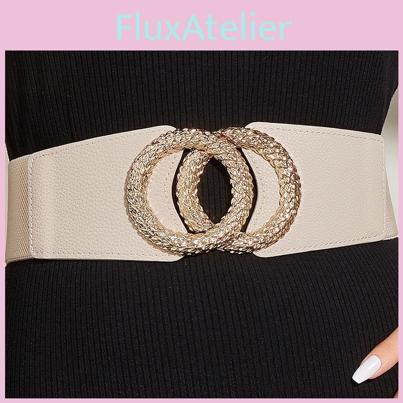 Artistic Vintage Leather Waist Belt For Women With Elastic Double Buckle For Casual Wear