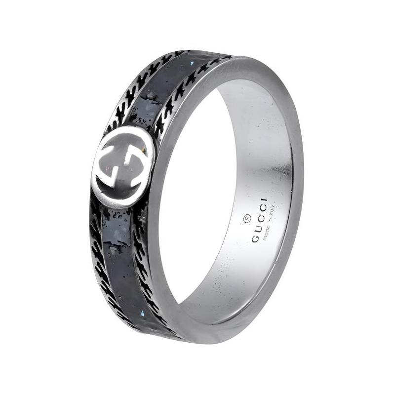 Gucci ring Double G series, interlocking double G, retro, frosted, 925 silver Black 11 чёрный