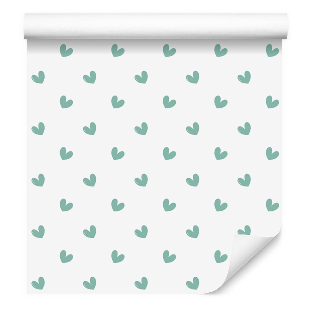 Heart Wallpaper White, Mint, Sea Blue and Light Gray 50x1000