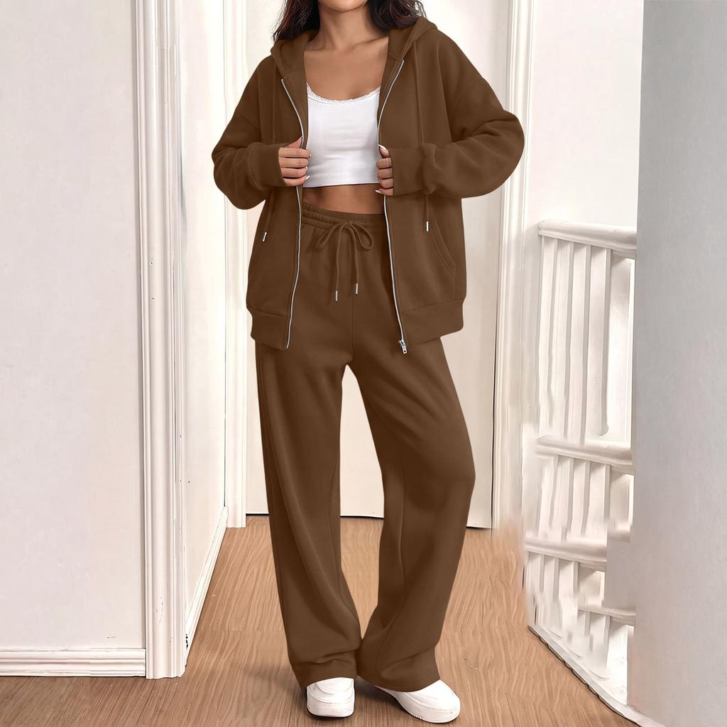 Women's Casual Sweatshirt Jacket and Jogger 2 Piece Set for Fall Winter Wear