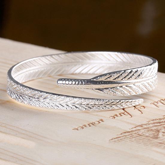 Women's Vintage Silver Plated Feather Cuff Bracelet Adjustable Opening Bangle Jewelry