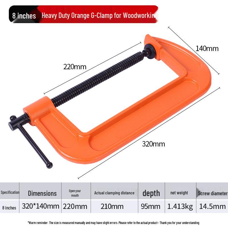 Heavy Duty Orange G-Clamp with Black Screw for Woodworking Jointing and Clamping