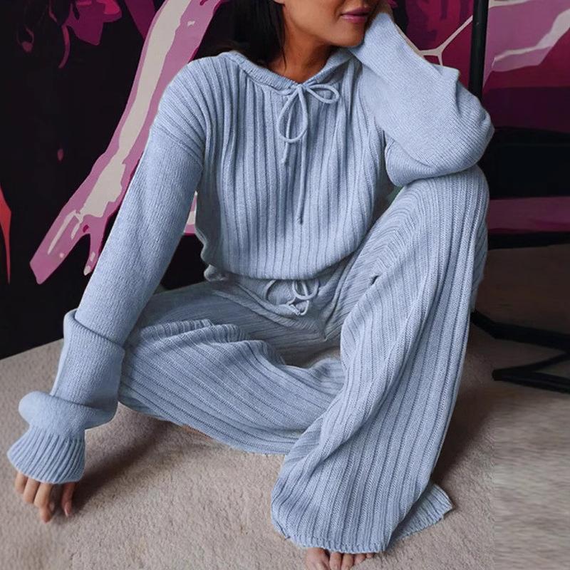 

Женский осенний однотонный свободный повседневный костюм в полоску с длинными рукавами и капюшоном XXL небесно-голубой