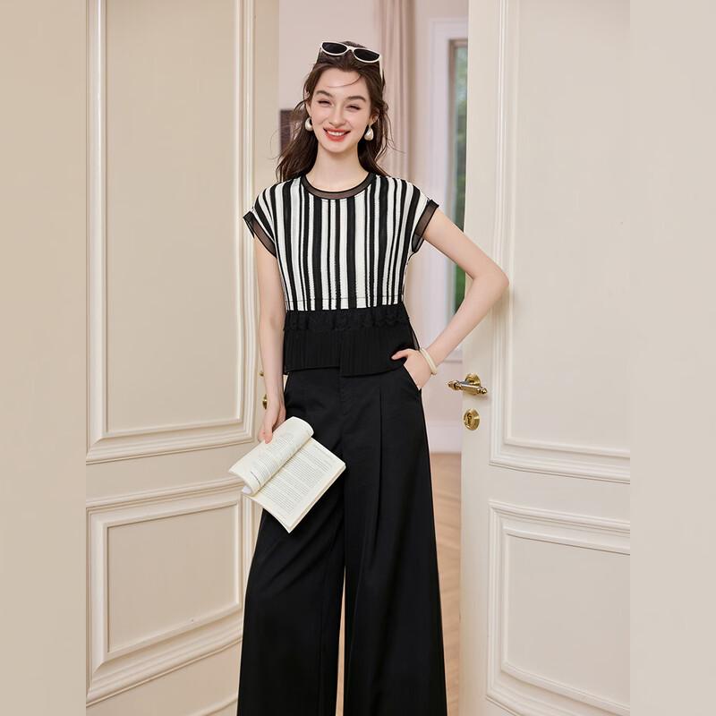 Women's Casual Lace Striped Two-Piece Set