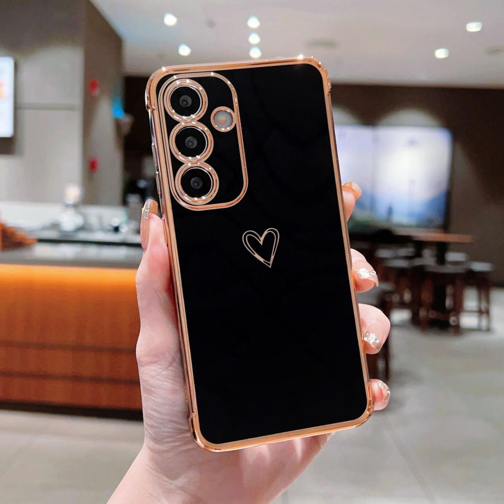 Suitable for Samsung S25ULTRA Electroplated Hollow Love Mobile Phone Case A14 Silicone All Inclusive A54 Protective Case
