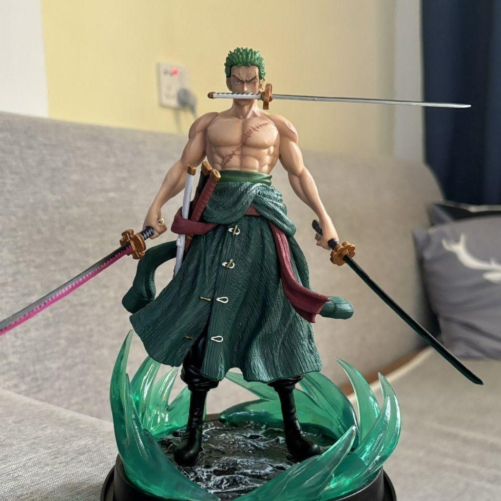 One Piece Roronoa Zoro Three Swords Style Dual Head Sculpture GK Statue 24cm Anime Figure Collectible Model