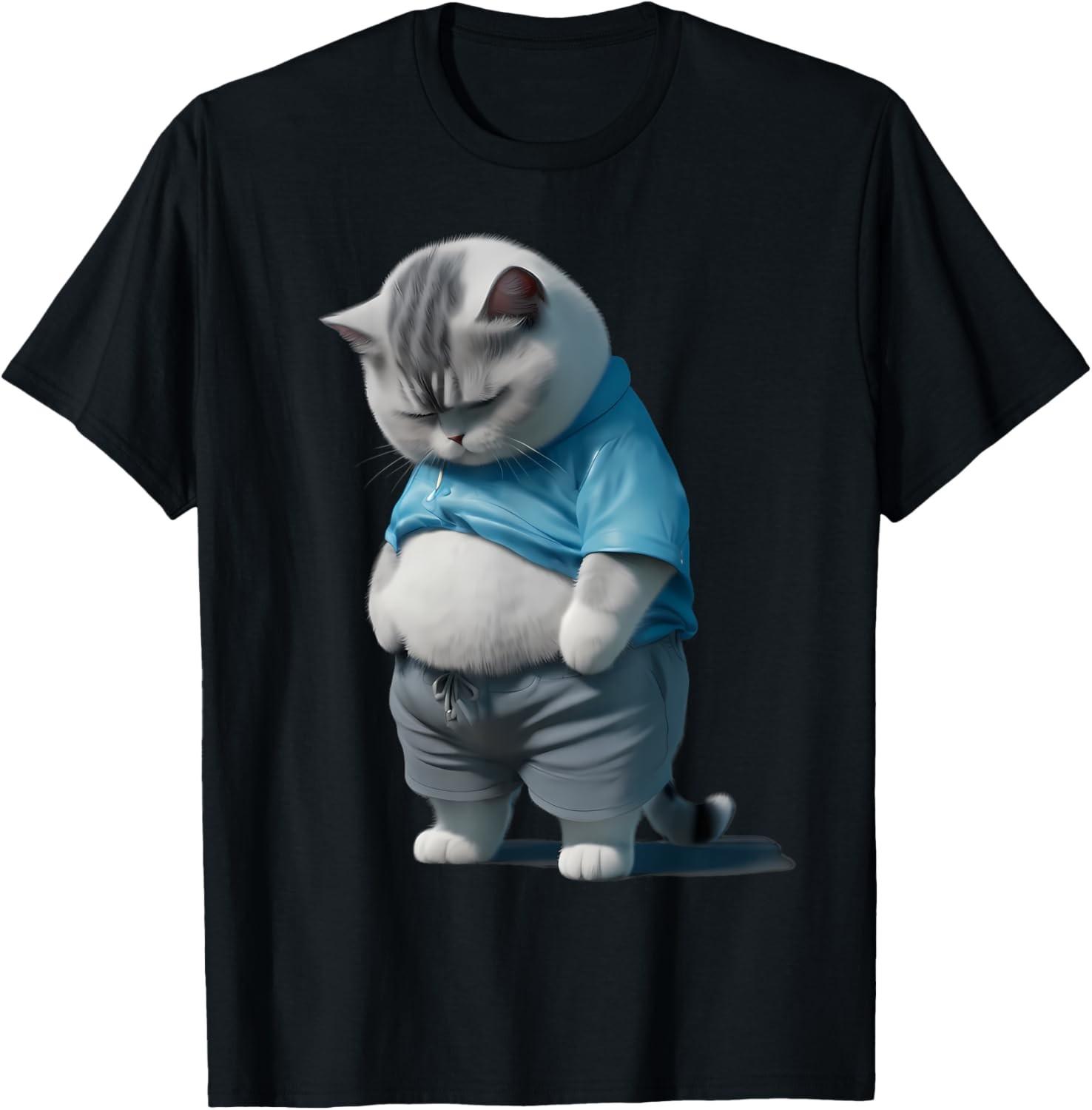 Funny Fat Sad Cat Art Design Fat Kitten Cat Lover TShirt S