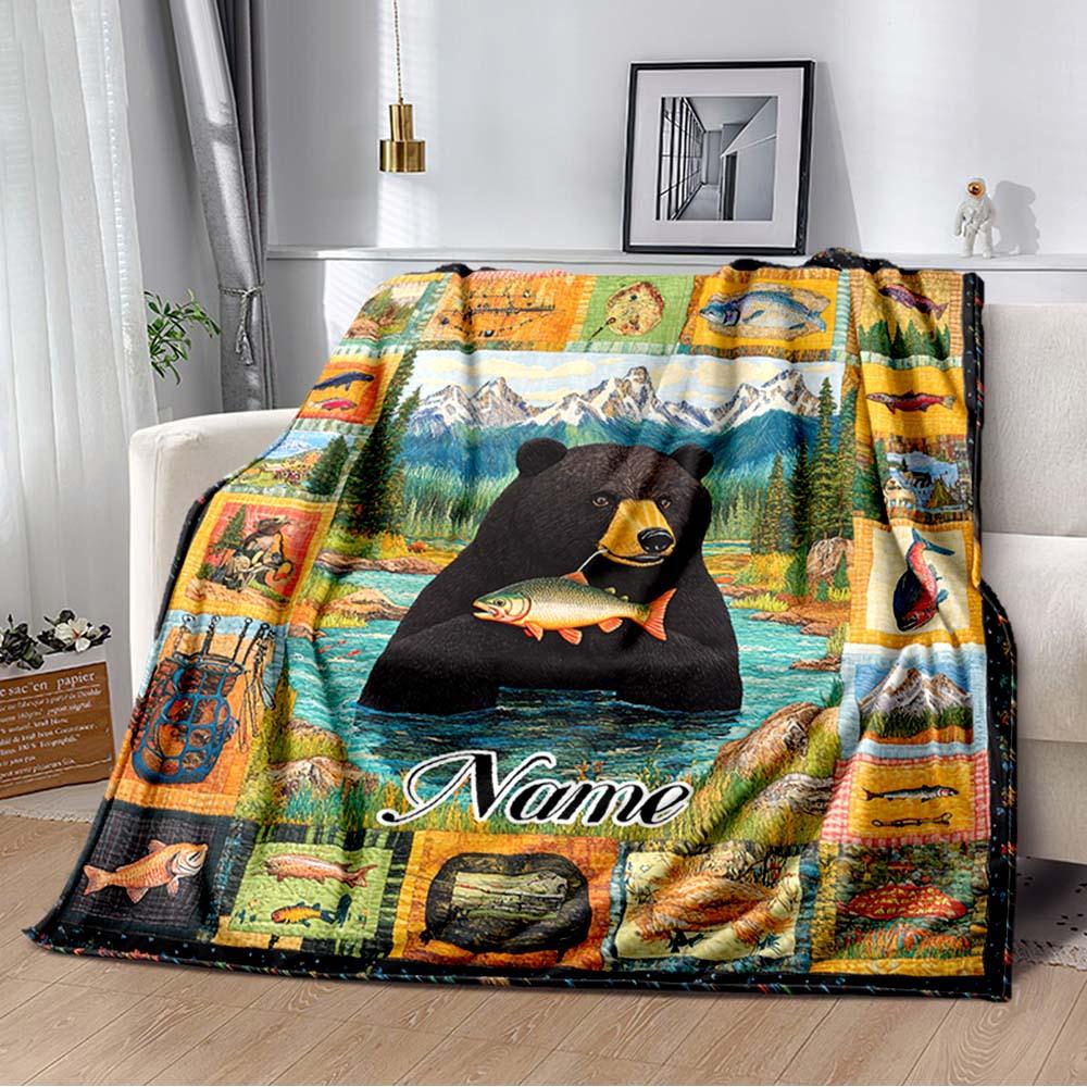 Bear Customize Your Name Blanket Used For Chair Office Sofa Bed Camping Soft And Warm Giving Friends And Relatives Birthday Graduation Gift