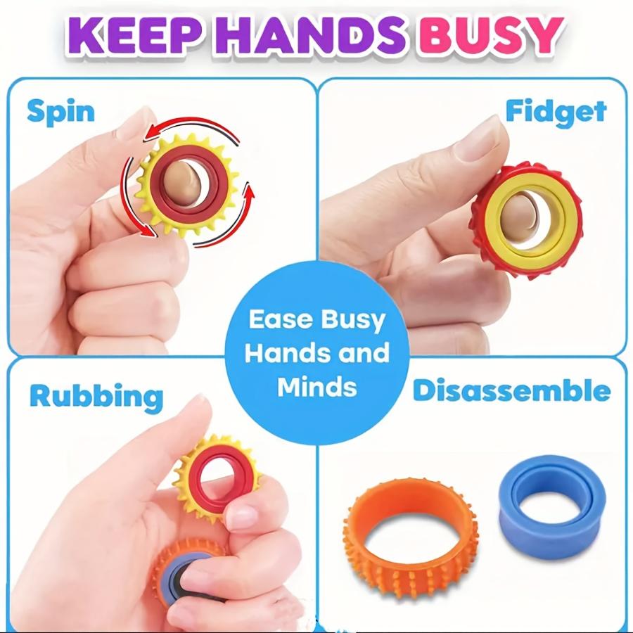 Kids Spinning Sensory Ring Set, Gyro Fidget Spinner Toy, Rotating Sensory Finger Stress Relief Toy for Children
