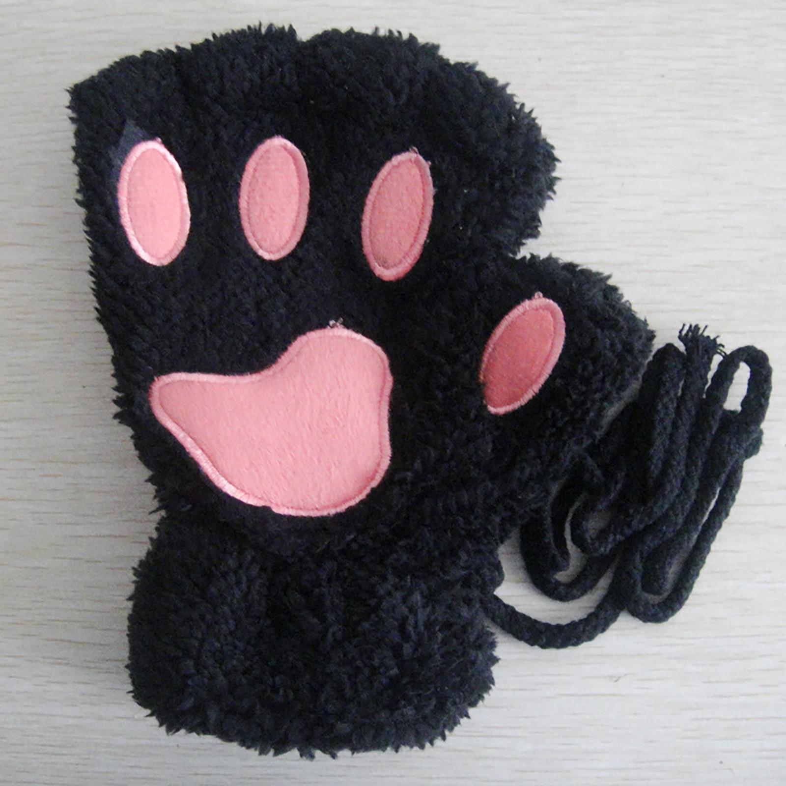 Cute Cartoon Women Warm Fingerless Gloves Gloves One Size чёрный