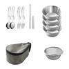Camping Cutlery Set Stainless Steels Camp Dinnerware Cooking Tableware with Plates Bowls for Outdoor Backpacking Picnics