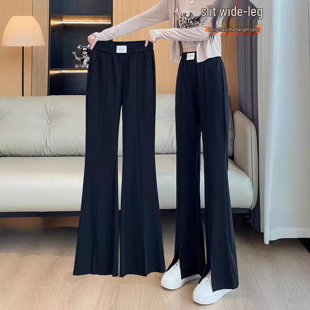 

Women s High Waist Flared Pants - Spring/Autumn 2024: Slim, Wide Leg, Straight Cut with Split for Casual Wear M чорний