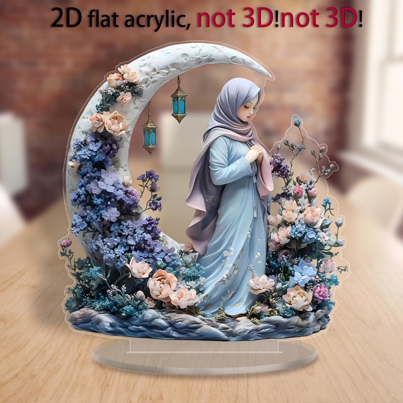 High-Quality Acrylic Crescent Moon Lady Statue - Valentine's Day Floral Desktop Ornament