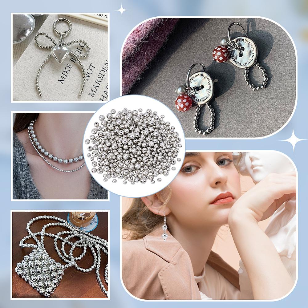 300Pcs CCB Plastic Beads, Round, Faceted, Silver, 6~10mm, Hole: 1.8~2mm