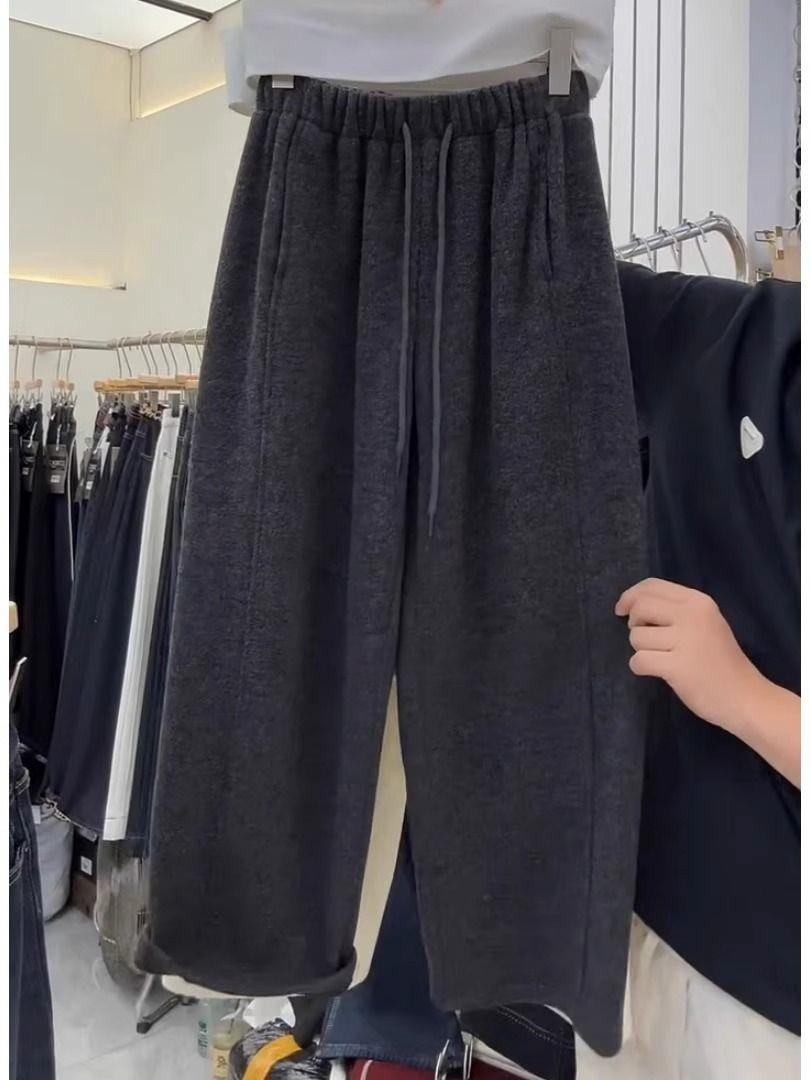 

Черно-серые маленькие брюки больших размеров с эластичной талией и широкими штанинами для женщин, весна/осень XL (up to 135 jin)