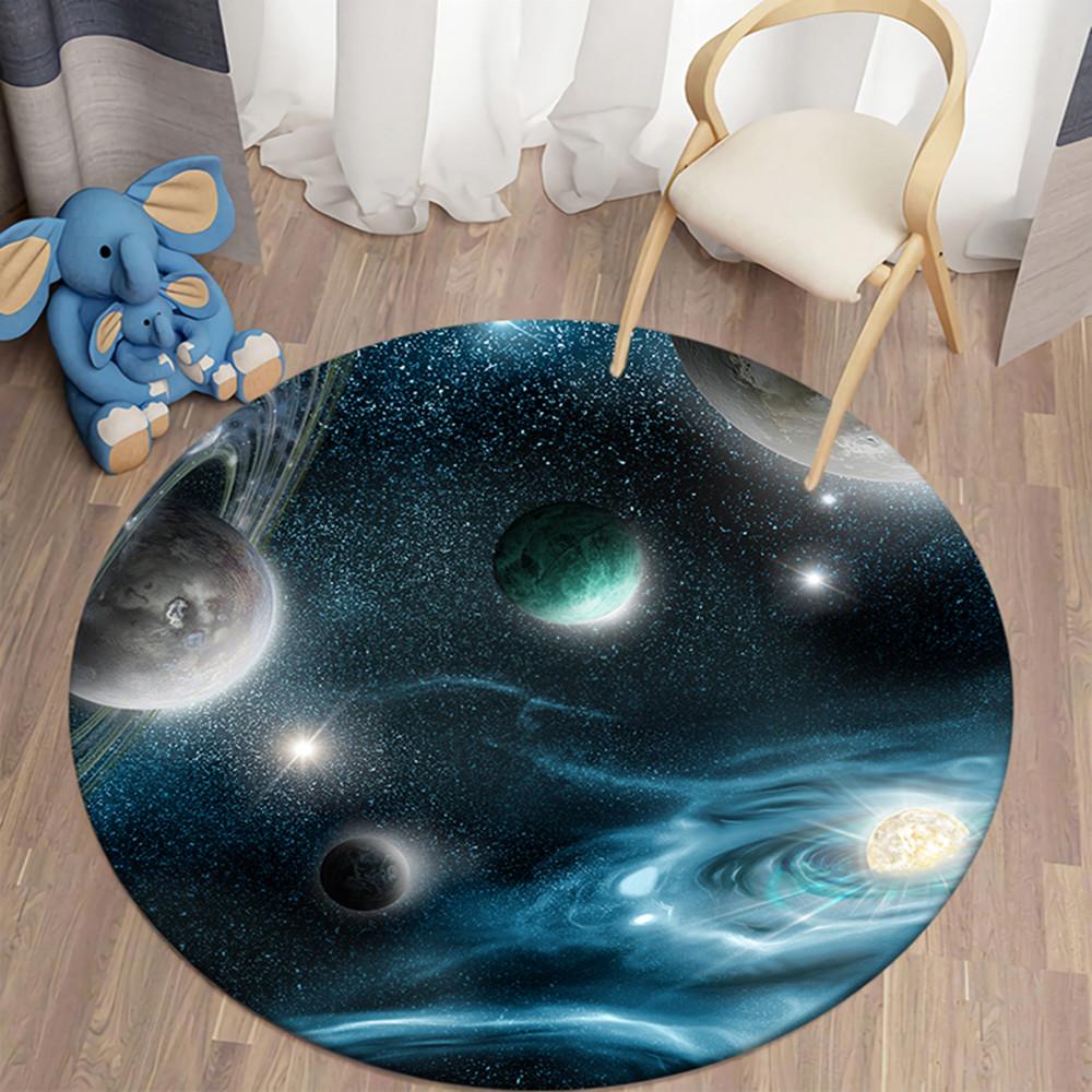 Round Galaxy Space Rug Kids Room Play Area Rug Soft Kids Bedroom Game Mat Cozy Home Rug