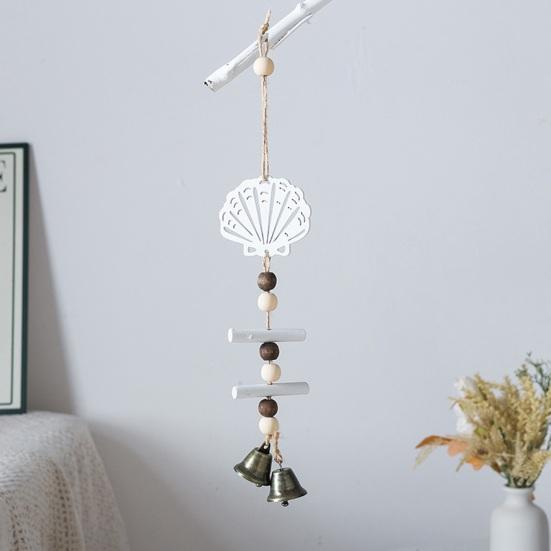 Beach Ocean Starfish Hanging Decoration with Bell Farmhouse Rustic Wooden Sailboat Shell Ornament Summer Nautical Coastal Wind Chime Pendant