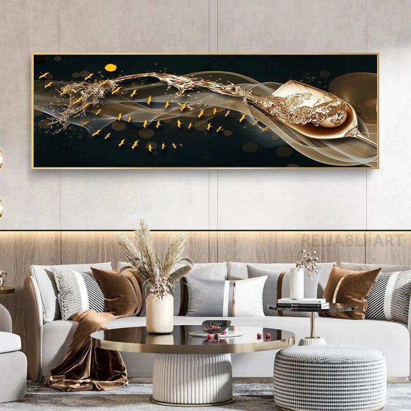 

Сучасна розкішна картина на полотні Бокал для вина Вітрильник Декоративні картини Настінне мистецтво Китайська золота Вітальня Декор спальні Куадрос 40x120CM NO Frame золотий коричневий колір