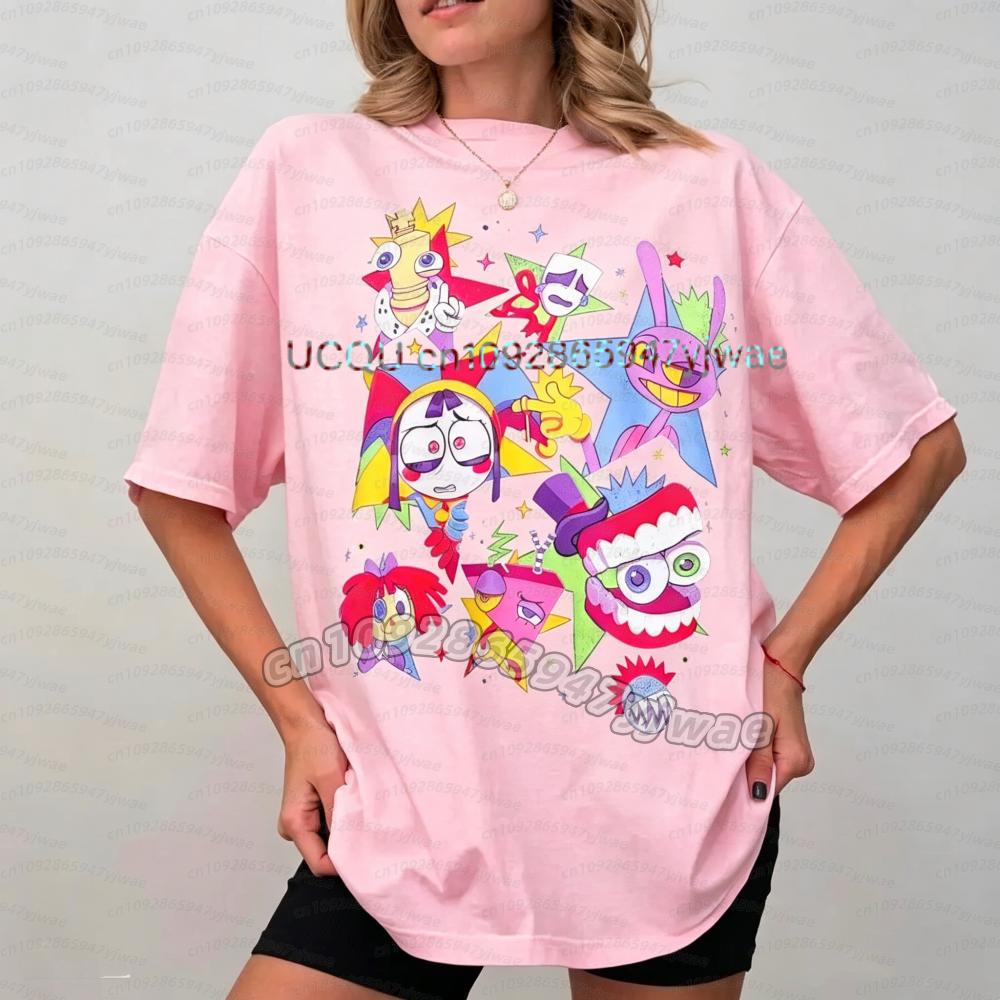 2026 women THE AMAZING DIGITAL CIRCUS Pomni Print Short Sleeve Cartoon Plus Size Cotton children Boy Girl Parent-child T-shirt