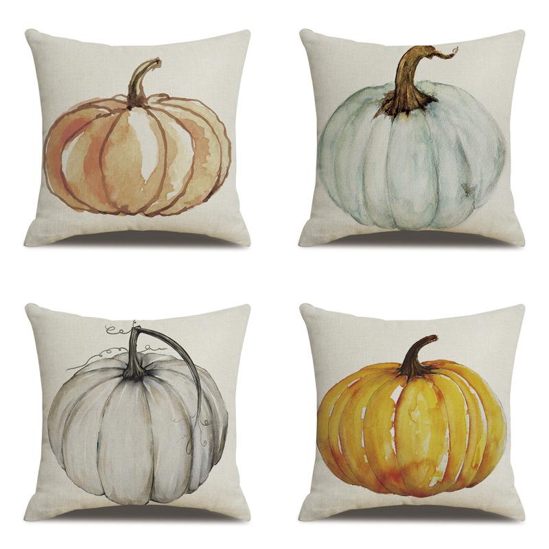 Thanksgiving Linen Pillowcase Autumn Pumpkin Print Pillow Cushion Cover