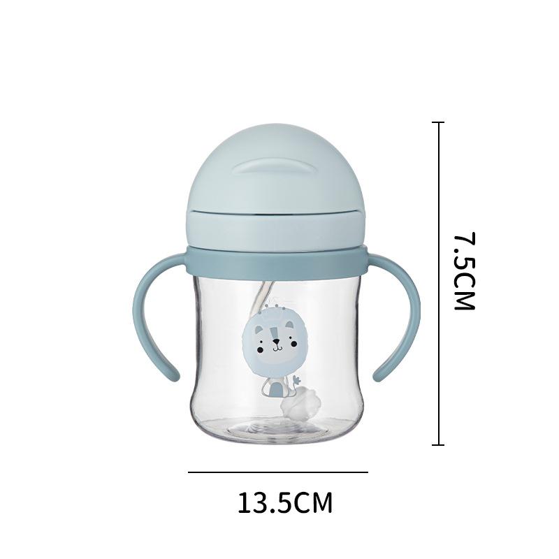 250Ml Cartoon Pattern Outdoor Child Drinking Bottle With Straw Baby Feeding Cup For Kids Training Portable Handle Water Bottle