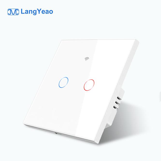 LangYeao EU UK 1/2/3/4 Gang Tuya WiFi Smart Switch Light Alexa Voice Control Touch Glass Wall Wireless No/With Neutral Wire
