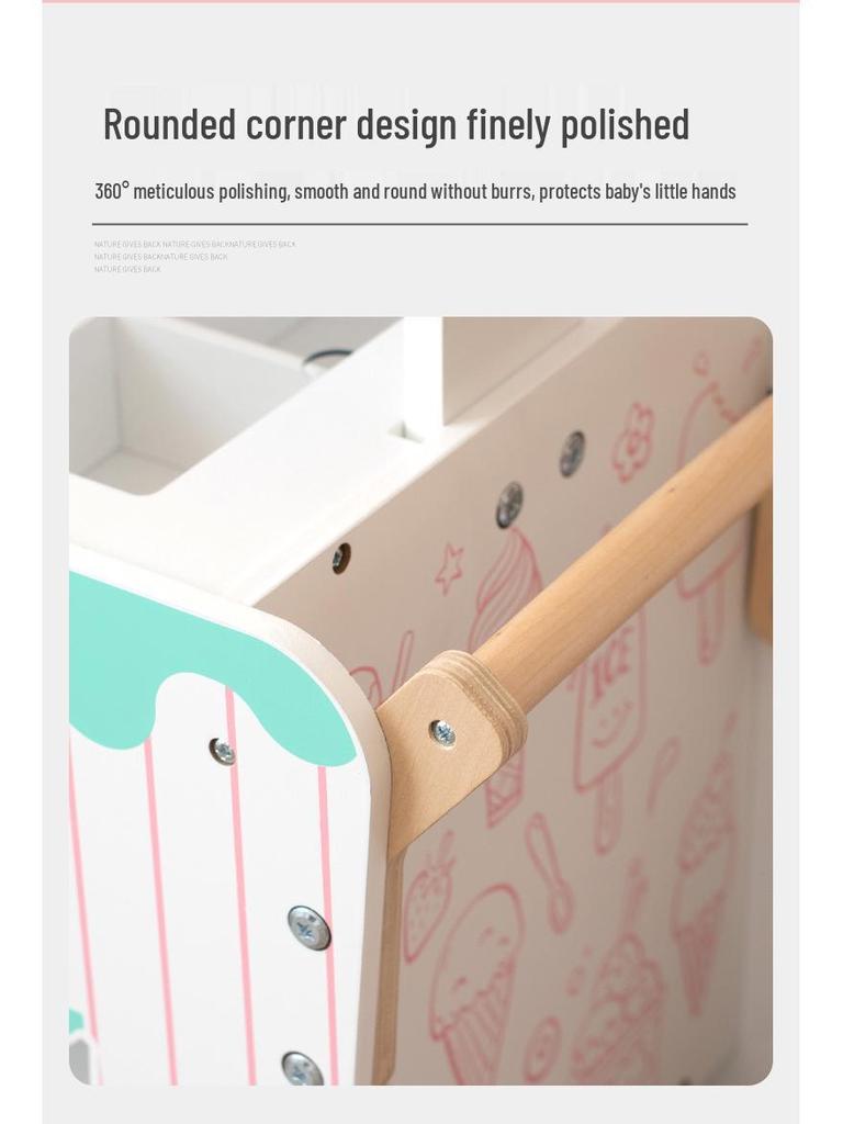 Wooden Ice Cream Cart Toy for Kids - Role Play, Parent-Child Interaction, Educational, and Sharing Fun