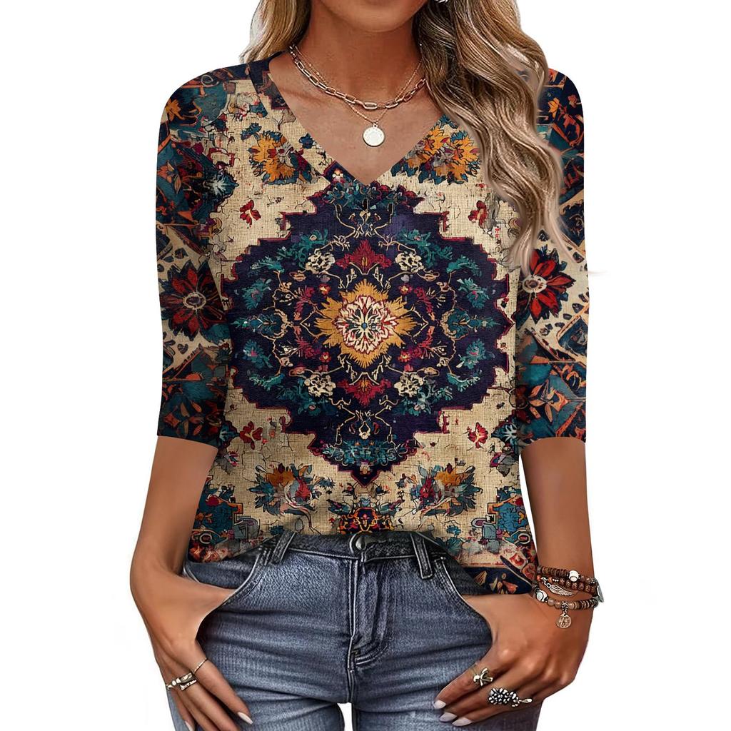 Dámské tričko s potiskem 3/4 rukáv denní víkendová móda základní véčkový výstřih běžný top