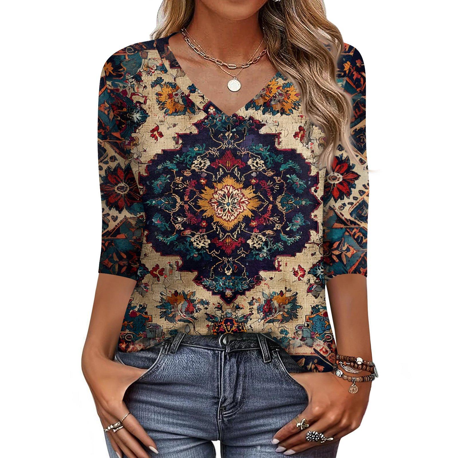 

Женская футболка с принтом, рукав 3/4, повседневная мода на выходные, базовый топ с V-образным вырезом XL