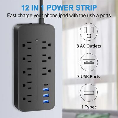 Multiprise 10A 110V 220V Prise UE Multiprise Prise Électrique Cordon d'Extension 2000W avec Câble USB Type-C Prise de Table