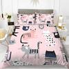 Rabbit Duvet Cover Set Cartoon Animals Theme 3D Print Kawaii Cute Pink King Queen Size For Boy Girls Women Polyester Bedding Set