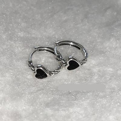 Silver Color Copper Black Love Heart Twist Hoop Earrings For Women Simple Cool Accessories